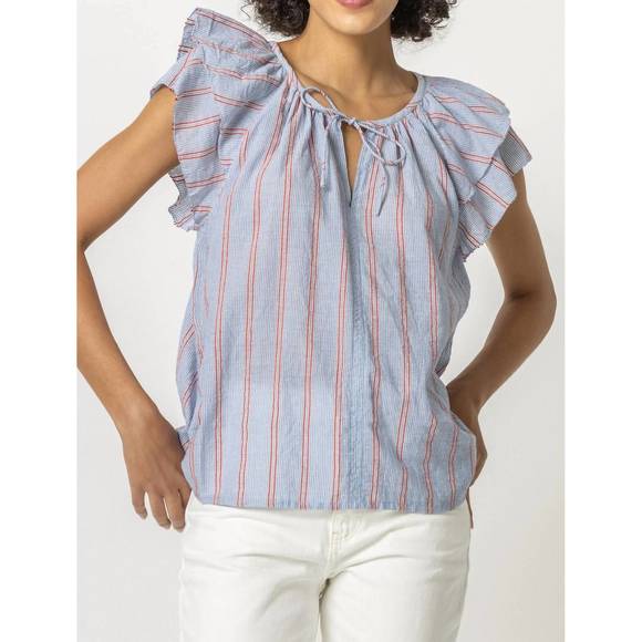 Lilla P Shirred Sleeve Split Neck Dress